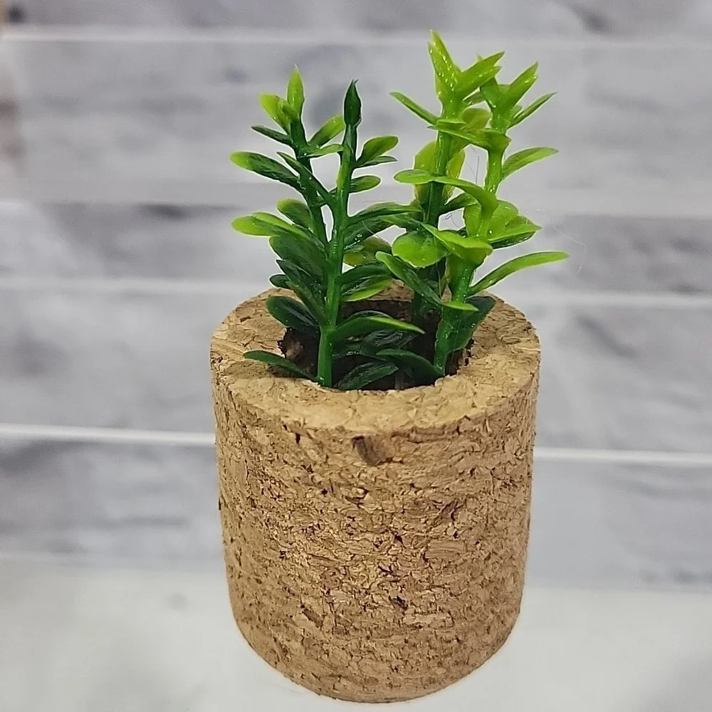 Miniature Artificial House Plant Fridge Magnets Lot Of‎ 3 In Cork Baskets